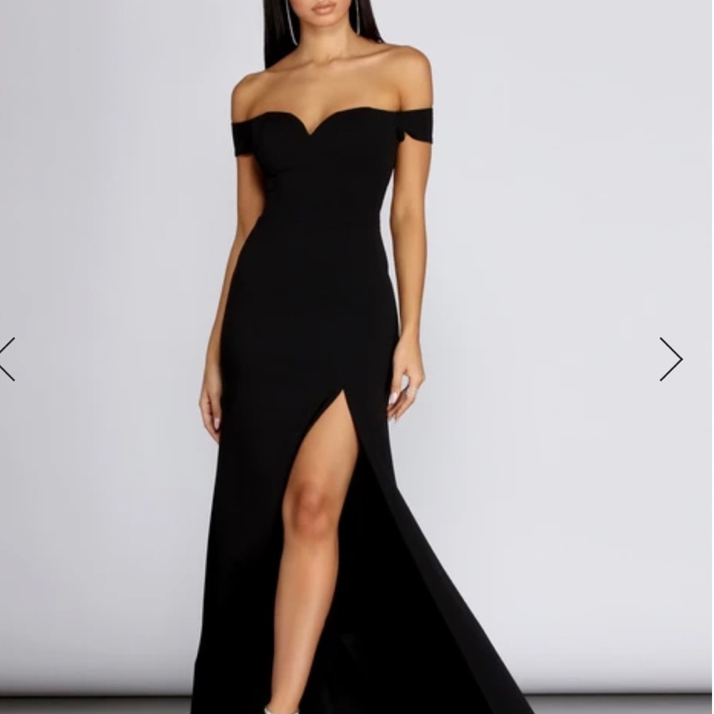 Black off the shoulder floor length dress